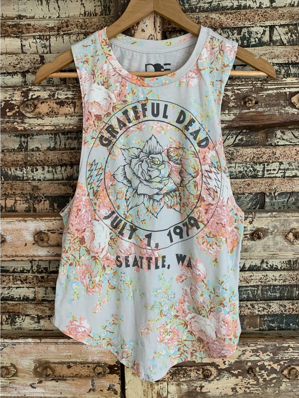 DOE Grateful Dead Floral Graphic Muscle Concert Tank Top, Tee, Festival, XS
